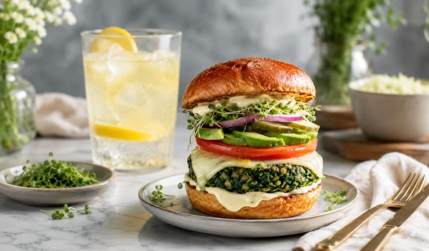 hamburguesa El huertico de espinaca, queso y avena
